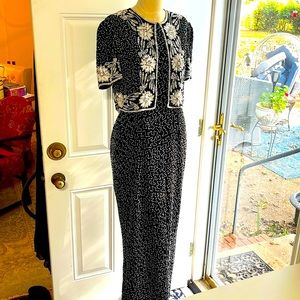 Stenay Vintage Black and White Floral Beaded Dress